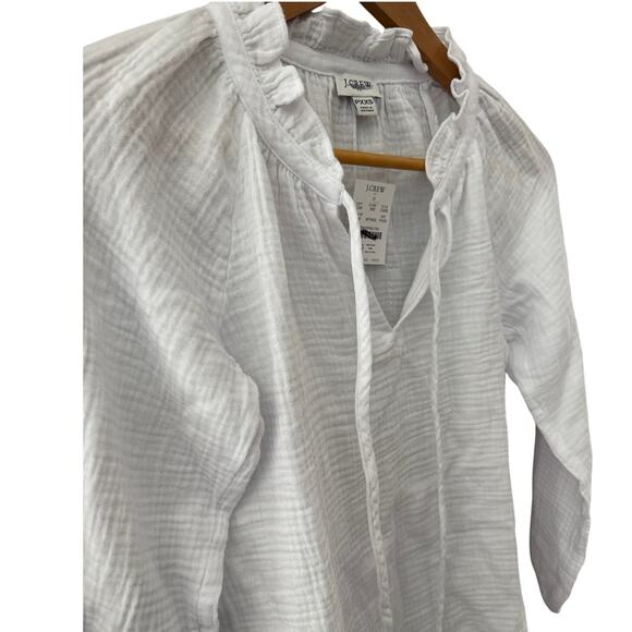 J.Crew Petite Long-Sleeve Gauzey Tie-top in Bright White Size XXSP - Picture 9 of 11